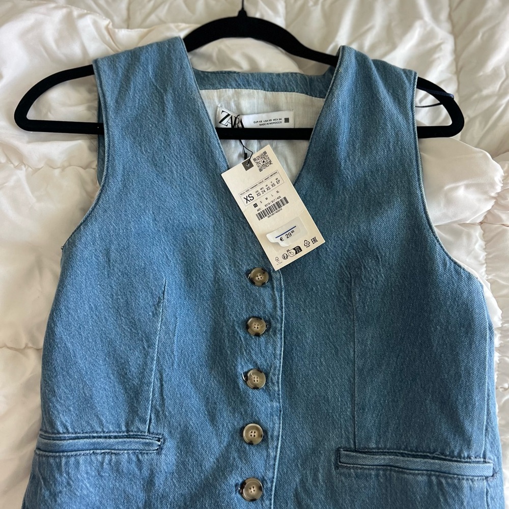 Zara Blue Denim Vest with Button Detail